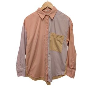 Abercrombie & Fitch Oversized Color Block Button Down Shirt Poplin Women's Sz S